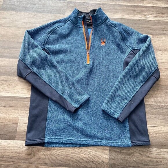 Spyder Sweatshirt MensL Blue Outbound Long Sleeve Half Zip Fleece Pullover - Picture 2 of 9